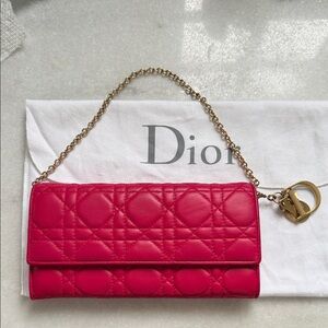 Dior Fuchsia Quilted Leather Clutch with Gold Chain